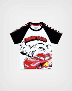 Polo Manga Corta Cars Lightning McQueen Color Blanco Para Niños