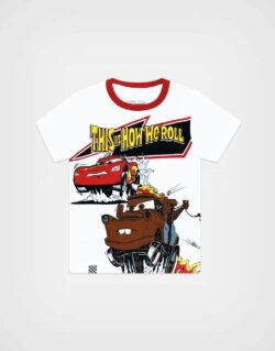 Polo Manga Corta Cars Rayo McQueen & Mate Racing Color Blanco Para Niños