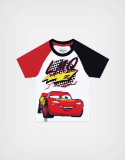 Polo Manga Corta Cars Rayo McQueen Color Rojo + Negro Para Niños