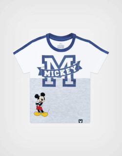 Polo Manga Corta Mickey Mouse Color Blanco + Gris Para Niños