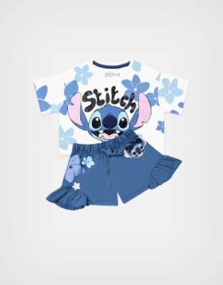 Conjunto Stitch Polo + Short Color Azul Para Niñas