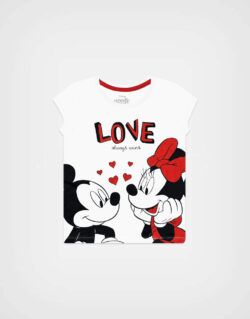 Pijama Manga Corta Minnie Mouse Color Blanco + Negro Para Niñas