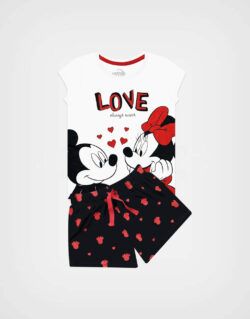 Pijama Manga Corta Minnie Mouse Color Blanco + Negro Para Niñas