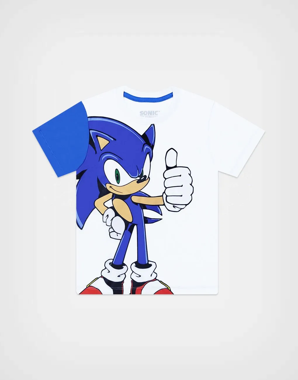 Pijama Manga Corta Sonic Color Blanco + Azul Para Niños