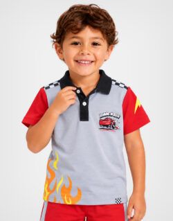 Polo Camisero Cars Rayo McQueen Rojo + Gris Para Niños