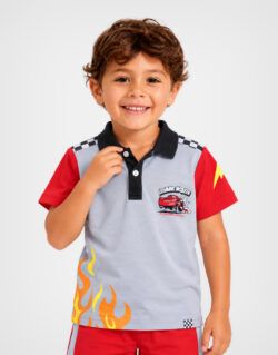 Polo Camisero Cars Rayo McQueen Rojo + Gris Para Niños
