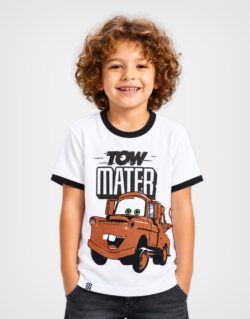 Polo Manga Corta Mate Cars Blanco Para Niños
