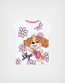 Polo Manga Corta Paw Patrol Skye Flower Color Blanco Para Niñas