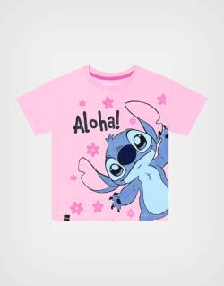 Polo Manga Corta Stitch Aloha Color Rosa Para Niñas